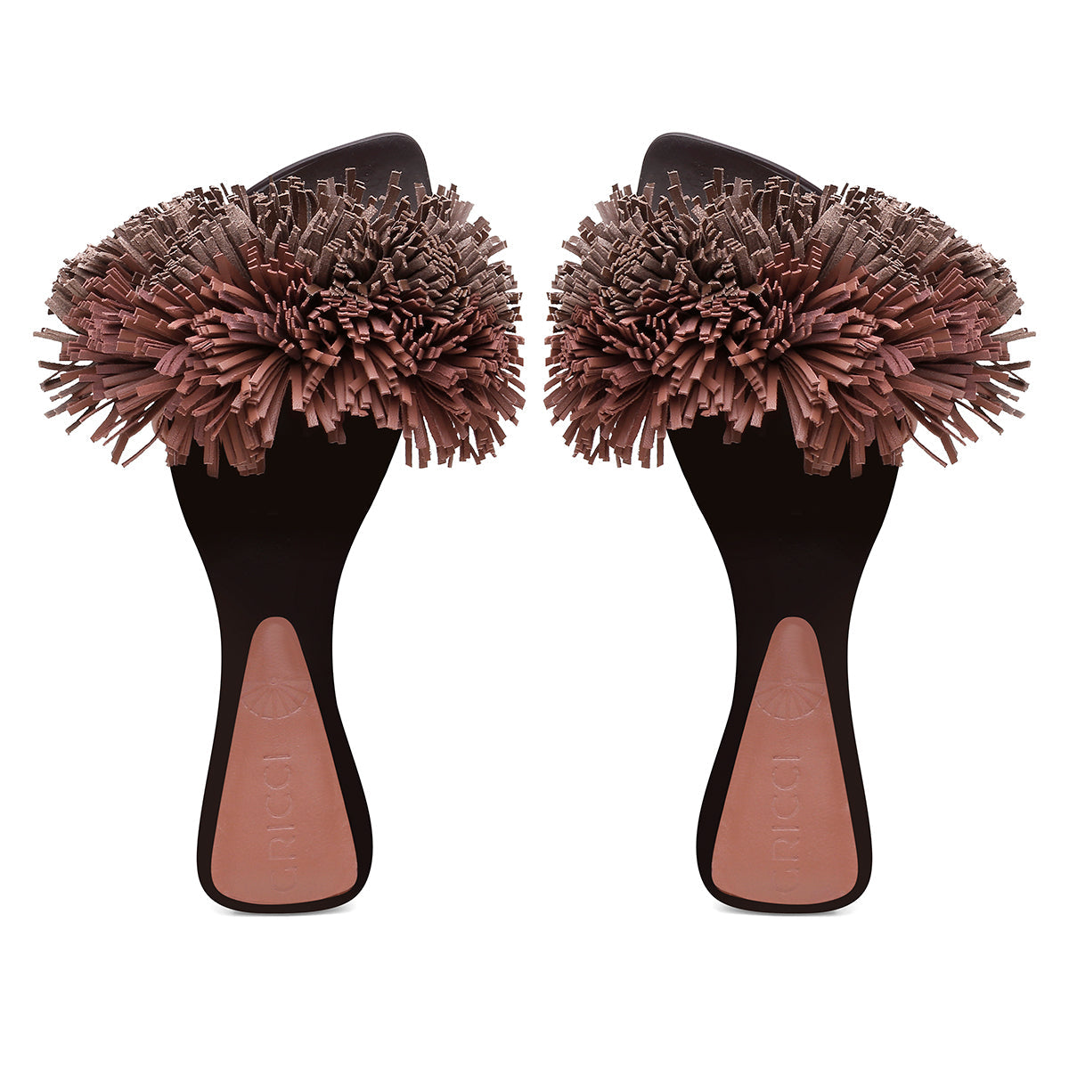 Rasteira Pompom Franjas Rosé Antigo