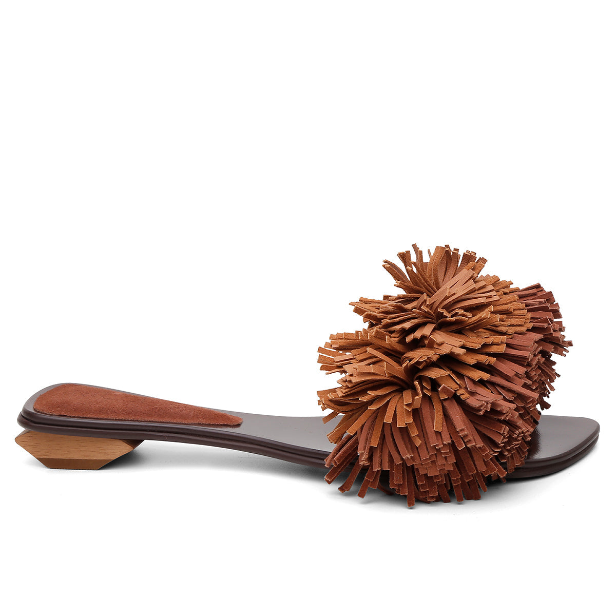 Rasteira Pompom Franjas Caramelo